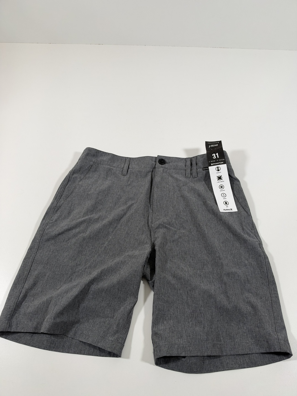 Hurley Phantom Shorts Mens 31 Gray Chino 9" Inseam Hybrid Quick Dry Stretch